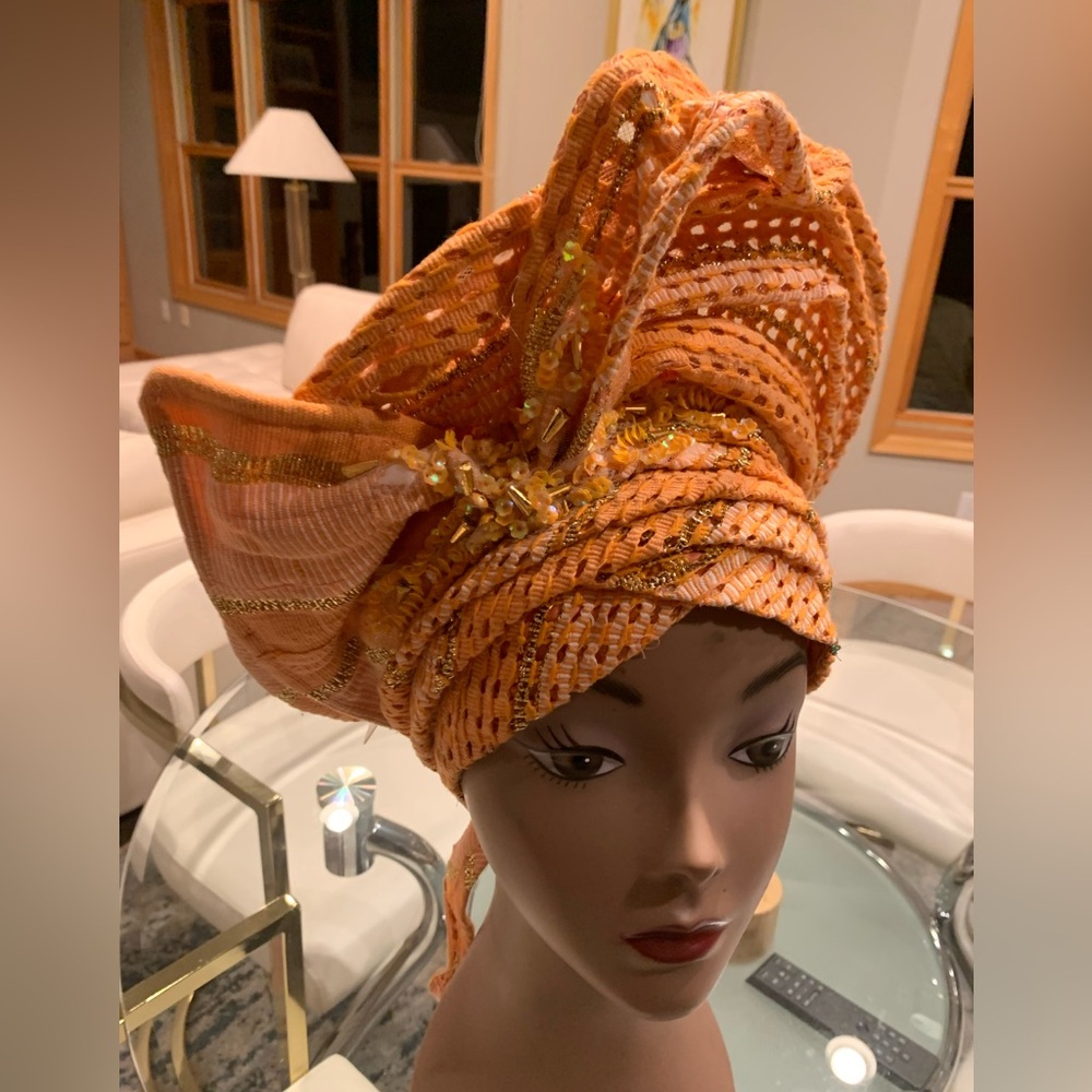 Elegant Orange Sequin Wrapped Head-wrap

GEL6 0326